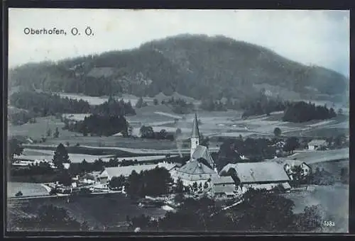 Mondschein-AK Oberhofen, Totalansicht mit Bergblick aus der Vogelschau