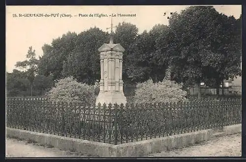 AK Saint-Germain-du-Puy, Place de l`Église, Le Monument