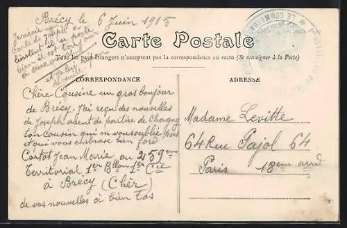 AK Brécy, Le Château, vue prise de la Prairie