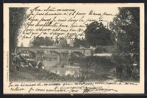 AK Gisors, Vue du pont sur la rivière avec vaches au bord de l`eau