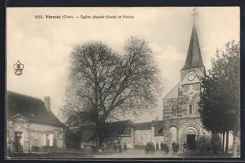 AK Vornay, Église (facade Ouest) et Mairie