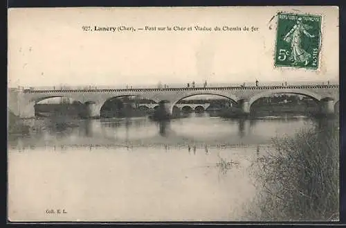 AK Lunery, Pont sur le Cher et Viaduc du Chemin de fer