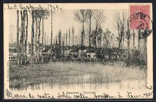 AK Charost, L`Arnon et vue du village à travers les arbres