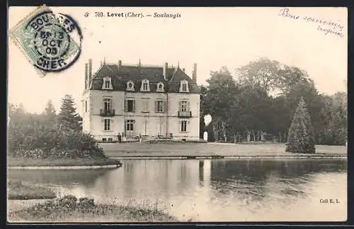 AK Levet, Vue du château de Soulangis et du parc avec étang