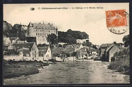 AK Châteauneuf-sur-Cher, Le Château et le Moulin Bateau