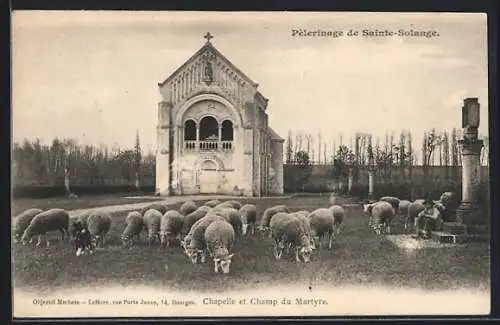 AK Sainte-Solange, Chapelle et Champ du Martyre avec troupeau de moutons