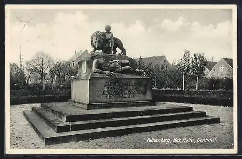 AK Falkenberg / Halle, Partie am Denkmal