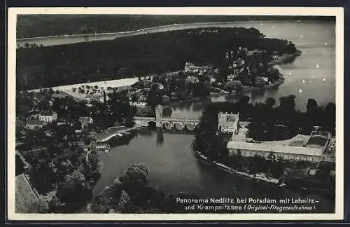 AK Nedlitz bei Potsdam, Panorama mit Lehnitz und Krampnitzsee vom Flugzeug aus