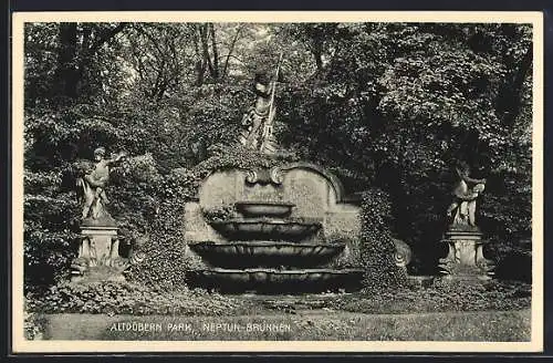 AK Altdöbern, Neptun-Brunnen im Park