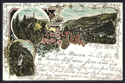 Lithographie Jena, Fuchsturm, Ziegenhain, Erlkönig bei Thalstein