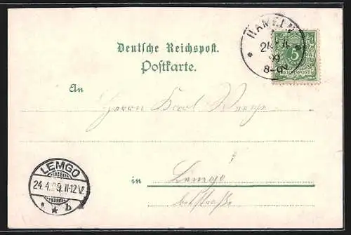 Lithographie Hameln, Rattenfängerhaus, Klütthurm, Totalansicht