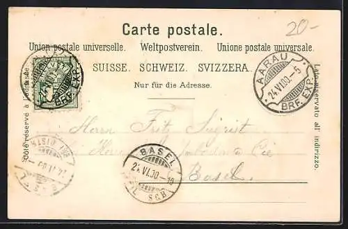 Lithographie Aarau, Neue Kaserne, Gewerbe-Museum, Neue Kantonschule