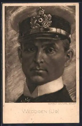 AK Kapitänleutnant Otto Weddigen, Portrait in Uniform mit Mütze