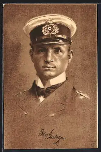 Künstler-AK Kapitänleutnant Otto Weddigen, Portrait des Kommandanten von U 9