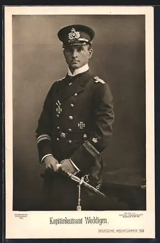 AK Kapitänleutnant Otto Weddigen, Portrait mit EK I und II und Dolch