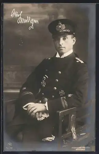 AK Otto Weddigen, Uniformportrait des Kommandanten von U 9