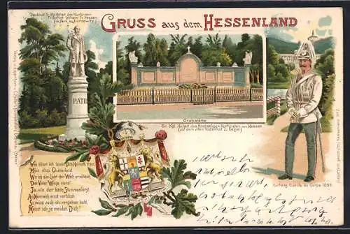 Lithographie Cassel, Hessenland, Kurhess. Garde du Corps 1866, Grabstätte d. Kurfürsten v. Hessen