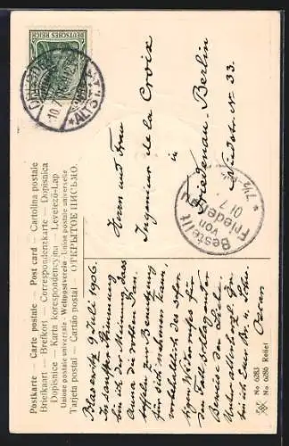 Präge-AK Vermenschlichter Mond mit Gesicht im Anzug