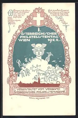 Künstler-AK sign. Ludwig Hesshaimer: Wien, 1. Österreichischer Philatelistentag 8.-10. September 1922, Hermes