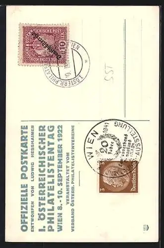 Künstler-AK sign. Ludwig Hesshaimer: Wien, 1. Österreichischer Philatelistentag 8.-10. September 1922, Hermes