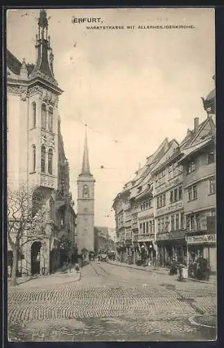 AK Erfurt, Marktstrasse mit Allerheiligenkirche