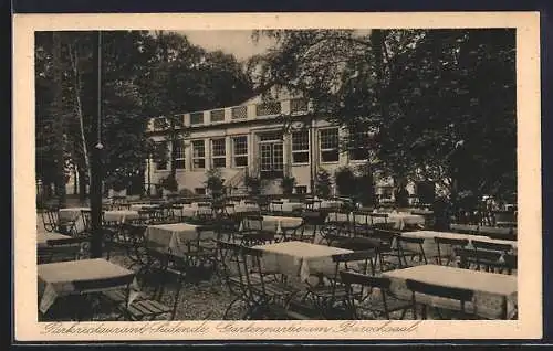 AK Südende, Parkrestaurant Paresü, Gartenpartie am Barocksaal