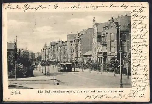 AK Erfurt, Die Daberstedterstrasse von der Schanze aus gesehen, Strassenbahnen