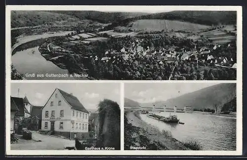 AK Guttenbach a. Neckar, Gasthaus zur Krone v. Ludw. Weiss, Staustufe, Totalansicht