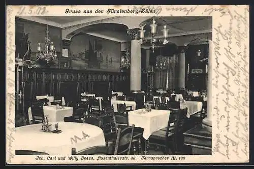 AK Berlin, Gasthaus Fürstenberg-Säle v. Carl und Willy Boese, Innenansicht, Rosenthalerstrasse 38