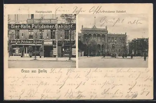 AK Berlin, Potsdamer Bahnhof, Restaurant Bier-Halle, Hauptgeschäft und Filiale Königgrätzerstrasse 71