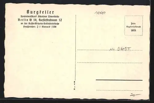 AK Berlin-Charlottenburg, Restaurant Burgkeller am Kurfürstendamm 12