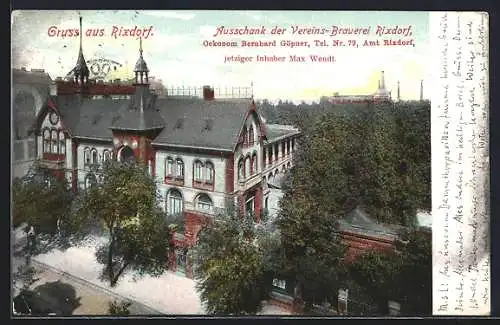 AK Berlin-Rixdorf, Gasthaus Ausschank der Vereins-Brauerei Rixdorf von Bernhard Göpner