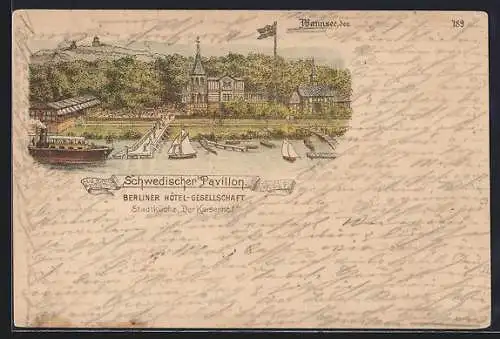 Lithographie Berlin-Wannsee, Gasthof Schwedischer Pavillon der Berliner Hotel-Gesellschaft