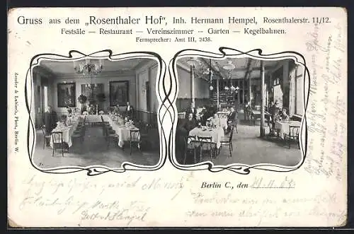 AK Berlin, Restaurant Rosenthaler Hof v. Hermann Hempel, Rosenthalerstrasse 11-12