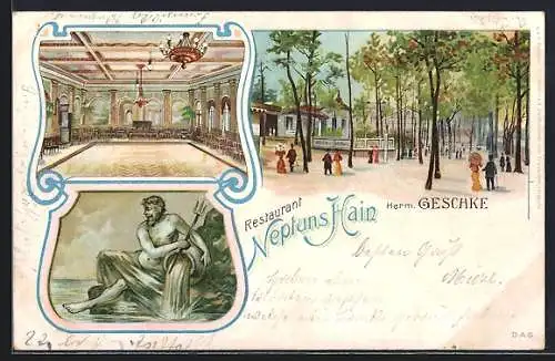 Lithographie Berlin-Niederschöneweide, Restauran Neptuns-Hain, Bes. Herm. Geschke