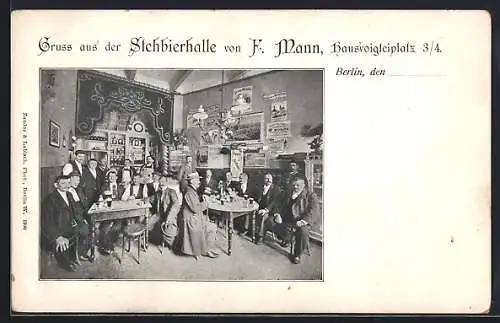 AK Berlin, Gasthaus Stehbierhalle v. F. Mann, Gesellige Innenansicht, Hausvogteiplatz 3-4