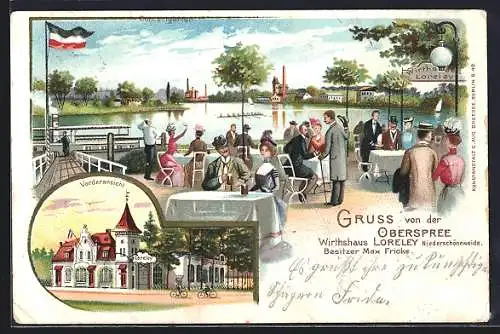 Lithographie Berlin-Niederschöneweide, Gasthaus Loreley an der Oberspree