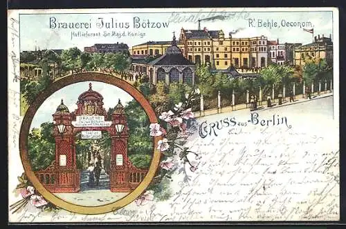 Lithographie Berlin-Prenzlauer Berg, Brauerei Julius Bötzow, Ökonom R. Behle