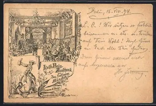 Lithographie Berlin, Restaurant Leist-Bräu-Ausschank von Jos. Sedlmayr, Friedrichstrasse 136