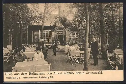 AK Berlin-Grunewald, Restaurant von Albert Zipper, Hagenstrasse 2a