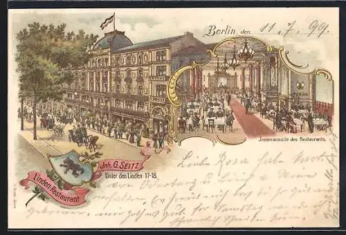 Lithographie Berlin, Linden-Restaurant, Unter den Linden 17-18