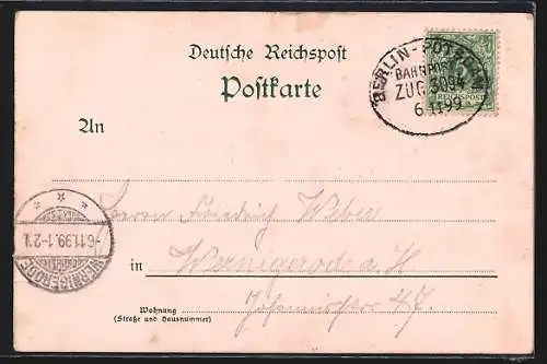 Lithographie Berlin-Wannsee, Gasthaus Deutsche Eiche v. F. Schuchardt mit Gartenlokal, Pferdekutsche