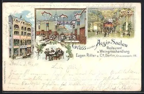 Lithographie Berlin, Restaurant Aegir-Saal, Bes. Eugen Ritter, Chausseestrasse 116