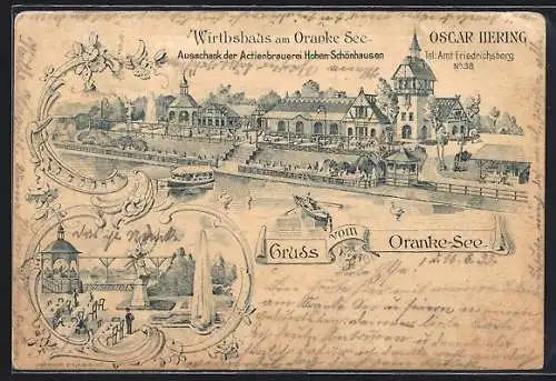 Lithographie Berlin-Weissensee, Gasthaus am Oranke-See von Oscar Hering