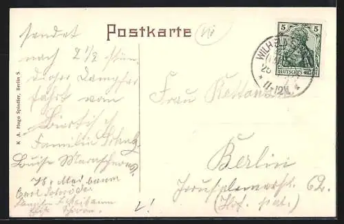 Lithographie Berlin-Hessenwinkel, Restaurant Gesellschaftshaus Dämeritzsee mit Dampfer