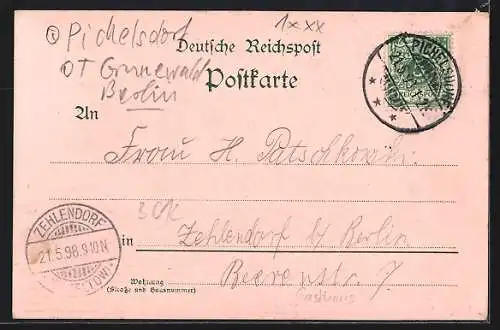 Lithographie Berlin-Schildhorn, Schildhorn-Denkmal, J. Riegers Restaurant