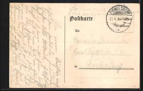 Lithographie Berlin-Grunewald, Wirtshaus Schildhorn, Inh. R. Schmidt, Gesamtansicht, Eingang