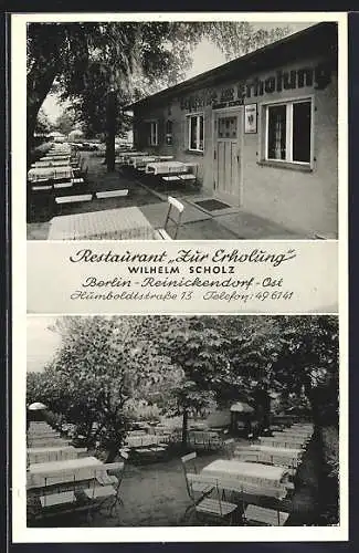 AK Berlin-Reinickendorf, Restaurant zur Erholung, Bes. Wilhelm Scholz, Humboldtstrasse 13