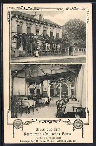 AK Berlin-Schmargendorf, Restaurant Deutsches Haus v. Hermann Balz mit Innenansicht, Breitestrasse 33-34