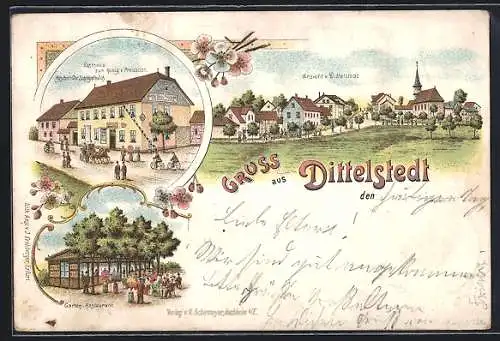 Lithographie Dittelstedt, Gasthaus zum König von Preussen, Ortsansicht